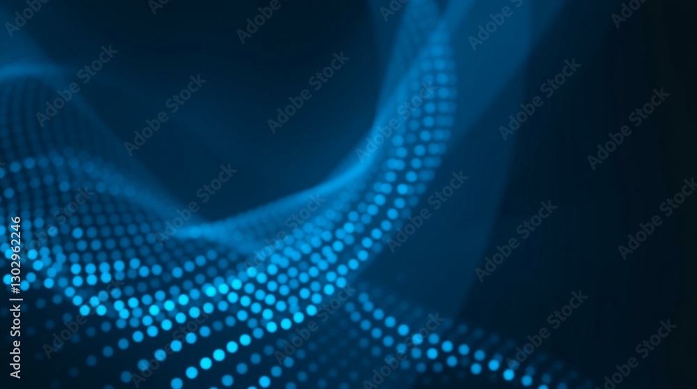 Obraz premium Abstract digital background with glowing blue dots forming a smooth, wave-like pattern. 