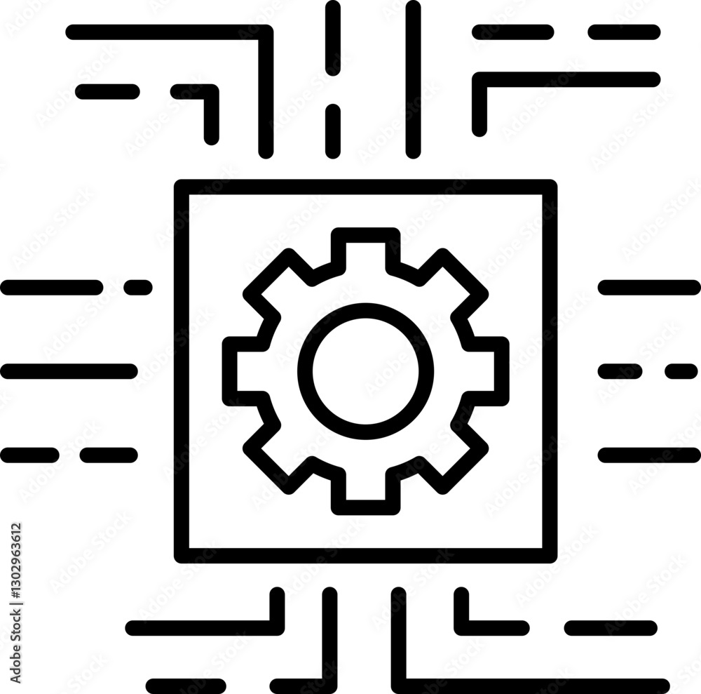 Abstract circuit design with gear icon line icon Abstract circuit design with gear icon line icon