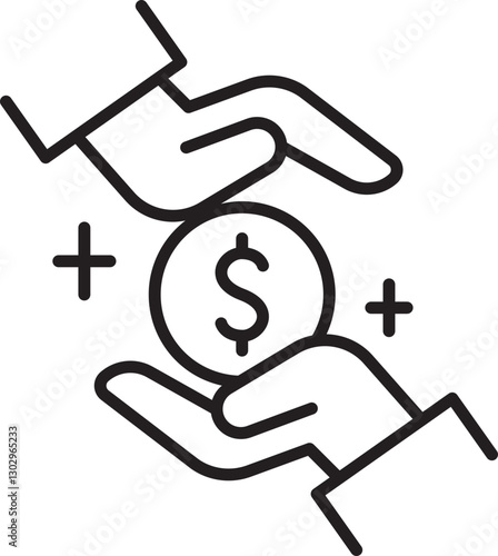Hands exchanging money symbol line icon