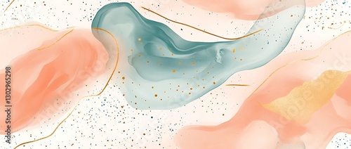 Abstract watercolor seamless background with pastel blue, beige, and gold shapes