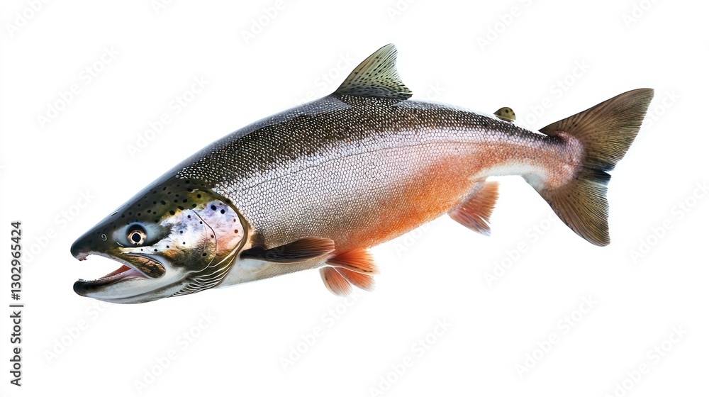 Flying Piece of Salmon on White Background Flying Piece of Salmon on White Background