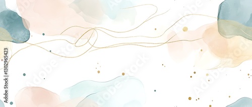 Abstract watercolor seamless background with pastel blue, beige, and gold shapes