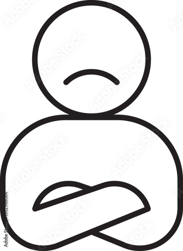 Sad figure with crossed arms line icon