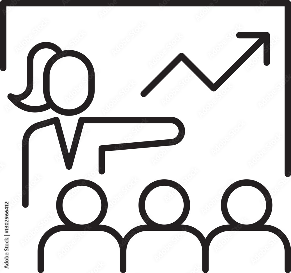 Presentation with audience and growth trend. line icon Presentation with audience and growth trend. line icon