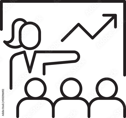 Presentation with audience and growth trend. line icon