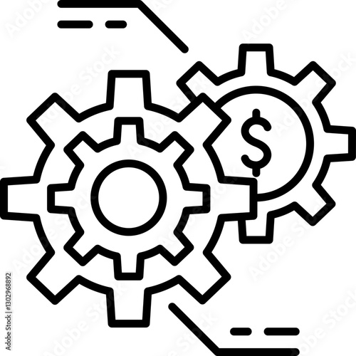 Gears with dollar sign illustration line icon