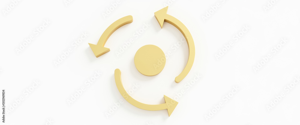 three golden arrows in circular motion around a central disc three golden arrows in circular motion around a central disc