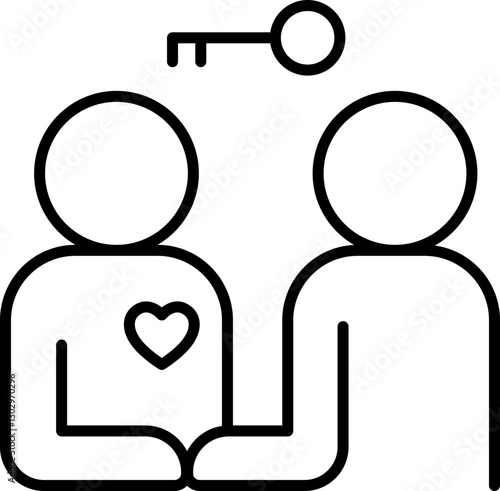 Connection between two people with a key symbol line icon