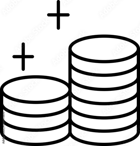 Stacked coins with plus sign graphic line icon