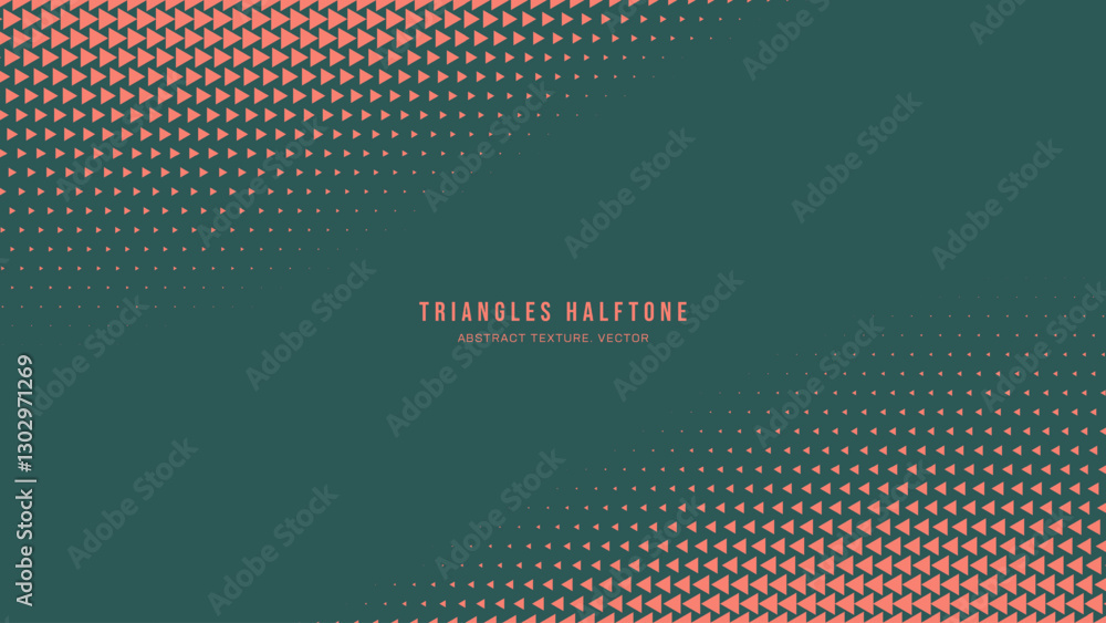 Triangles Halftone Pattern Twisted Border Vector Orange Green Abstract Background. Ultra Modern Minimalistic Art Half Tone Graphics Eye Catching Rush Wallpaper. Futuristic Technology Art Illustration