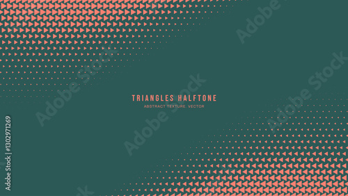 Triangles Halftone Pattern Twisted Border Vector Orange Green Abstract Background. Ultra Modern Minimalistic Art Half Tone Graphics Eye Catching Rush Wallpaper. Futuristic Technology Art Illustration