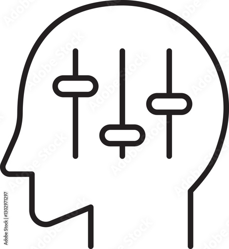 Head with control sliders illustration line icon