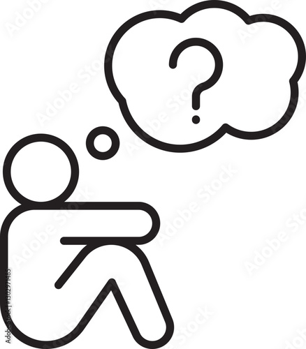 Contemplative figure with thought bubble line icon