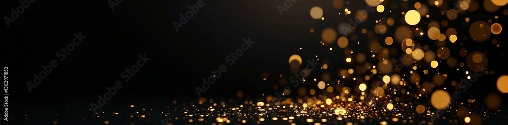 Shiny gold confetti falling on elegant black background, shiny, celebration Shiny gold confetti falling on elegant black background, shiny, celebration