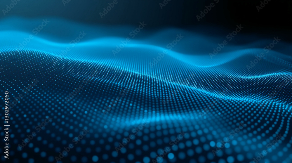 Abstract background with glowing blue dots creating smooth, flowing digital waves. The design creates a futuristic and dynamic effect in a dark environment Abstract background with glowing blue dots creating smooth, flowing digital waves. The design creates a futuristic and dynamic effect in a dark environment