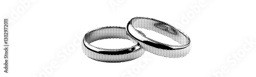 two wedding rings isolated on white background retro pop art halftone effect collage element for mixed media dotted texture vintage magazine grunge punk style