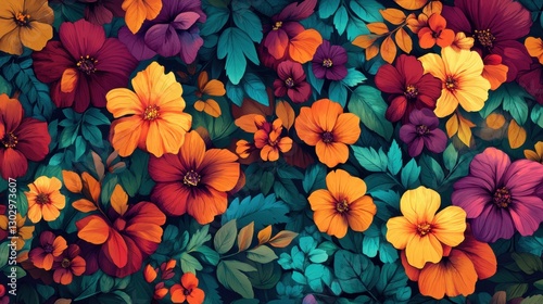 Vibrant Floral Abundance: A Colorful Array of Blooms Surrounded by Lush Greenery and Nature's Beauty
