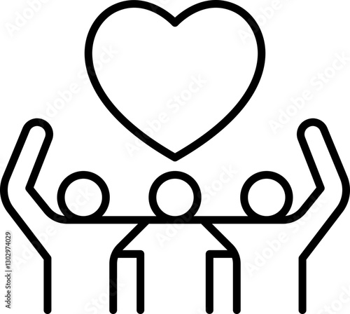Three people holding a heart symbol. line icon