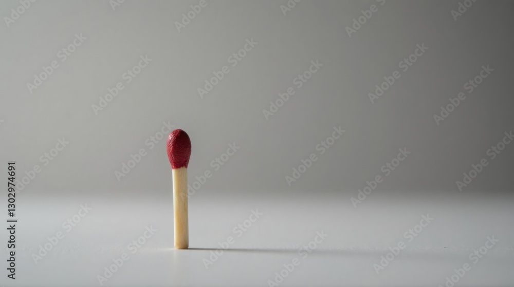 A single, upright matchstick with a crimson head stands alone against a muted, neutral backdrop. The minimalistic composition evokes a sense of anticipation and potential. A single, upright matchstick with a crimson head stands alone against a muted, neutral backdrop. The minimalistic composition evokes a sense of anticipation and potential.