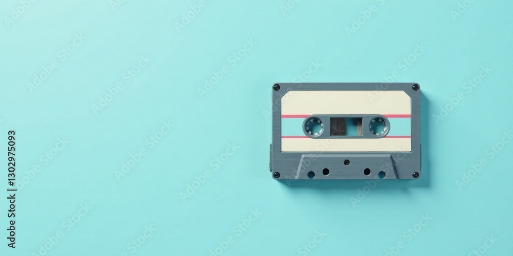 Fototapeta premium A Retro Cassette Tape on a Light Blue Background A Vintage Audio Memory