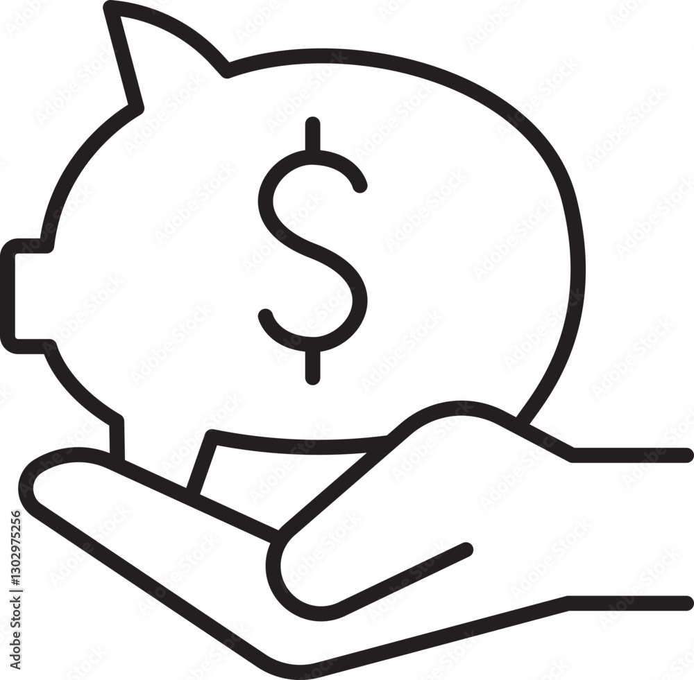 Obraz premium Piggy bank in hand symbolizing savings line icon