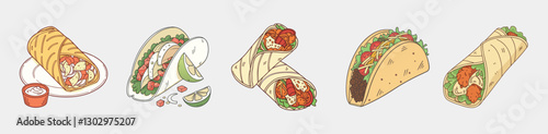 Delicious Assortment of Mexican Delights: A tempting display of fresh, flavorful tacos and burritos, each crafted with delicious fillings and inviting presentation.
