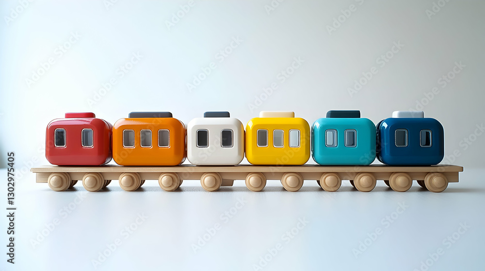 Fototapeta premium Colorful Wooden Toy Train on White Background