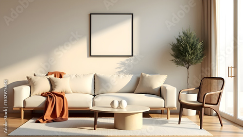 Wall Art Poster Mockup in a Modern Home Interior – Elegant Room Design.