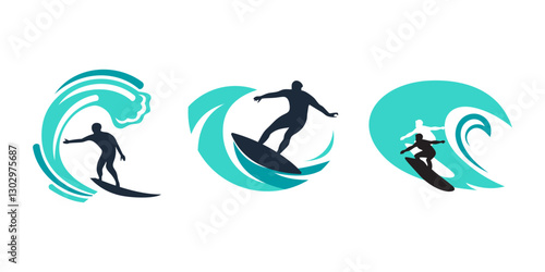Surf surfer icon. surfing sea wave water with surfboard logo