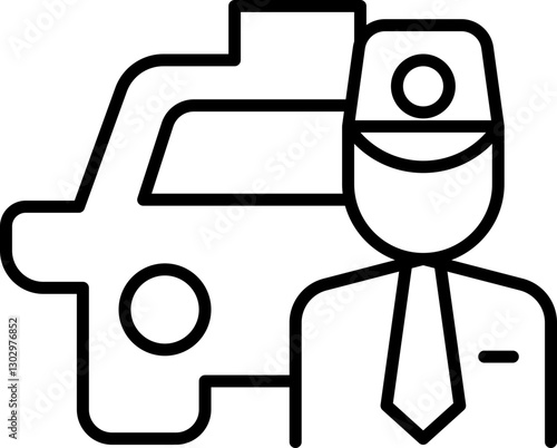Taxi driver with vehicle silhouette line icon