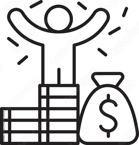 Person celebrating wealth and success line icon