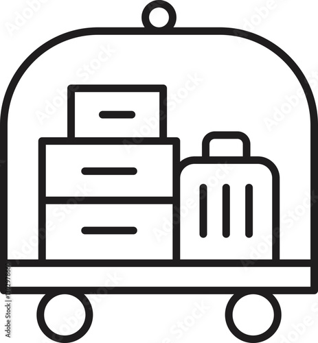 Luggage cart with bags and boxes line icon