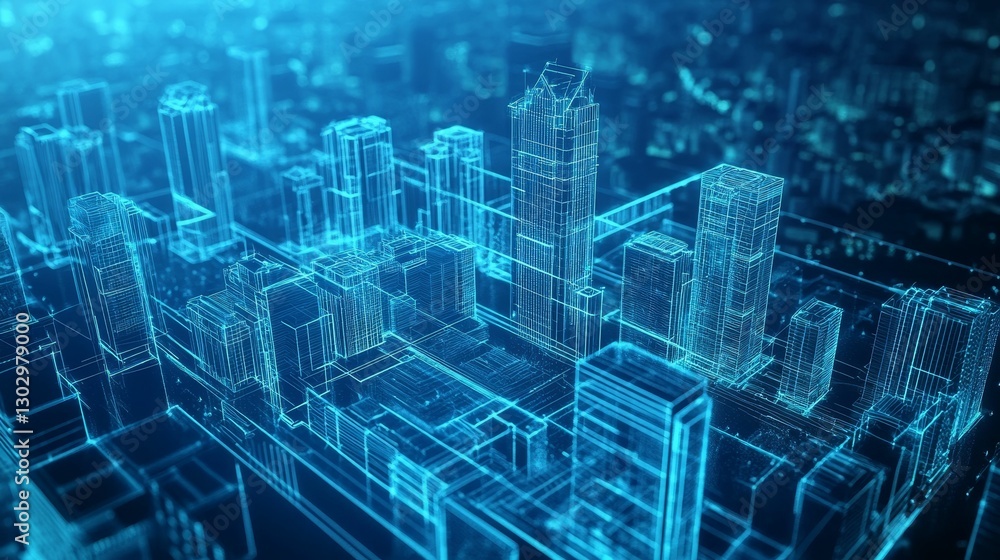 Fototapeta premium Blue city grid representing technology and development.