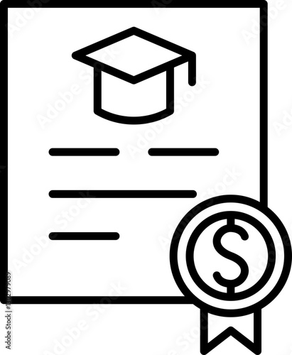 Graduation certificate with a monetary award icon line icon