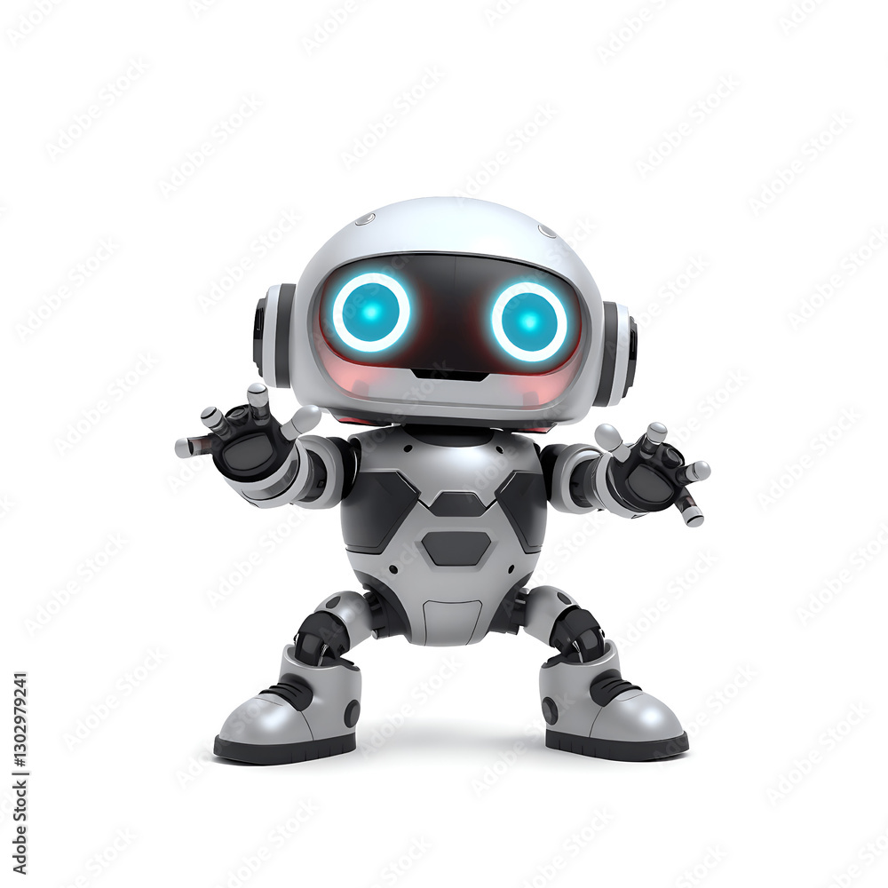 Futuristic Humanoid Robot in Action Pose with Glowing Eyes Futuristic Humanoid Robot in Action Pose with Glowing Eyes