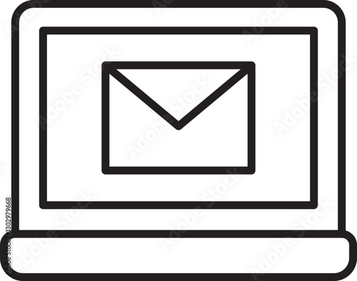 Email icon on laptop screen line icon