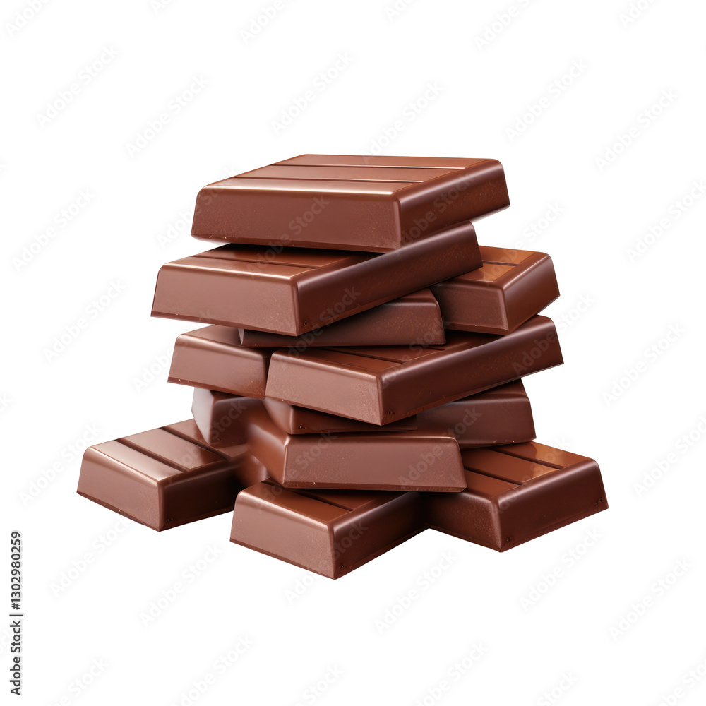 A neatly stacked set of chocolate squares on transparent background A neatly stacked set of chocolate squares on transparent background