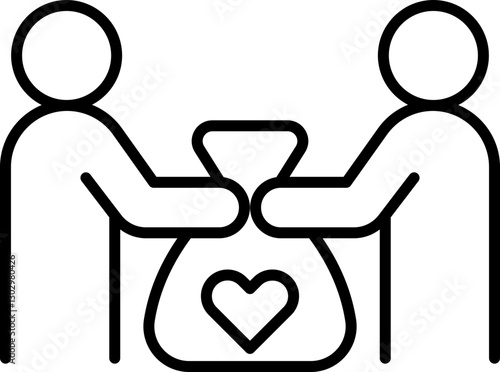 People exchanging a bag with a heart symbol. line icon