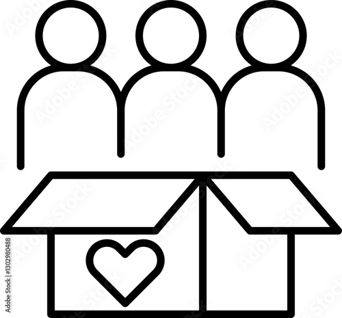 People around a box with a heart symbol line icon