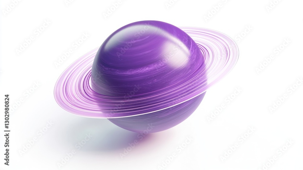 Obraz premium Purple Ring Planet with Glowing Rings on White Background