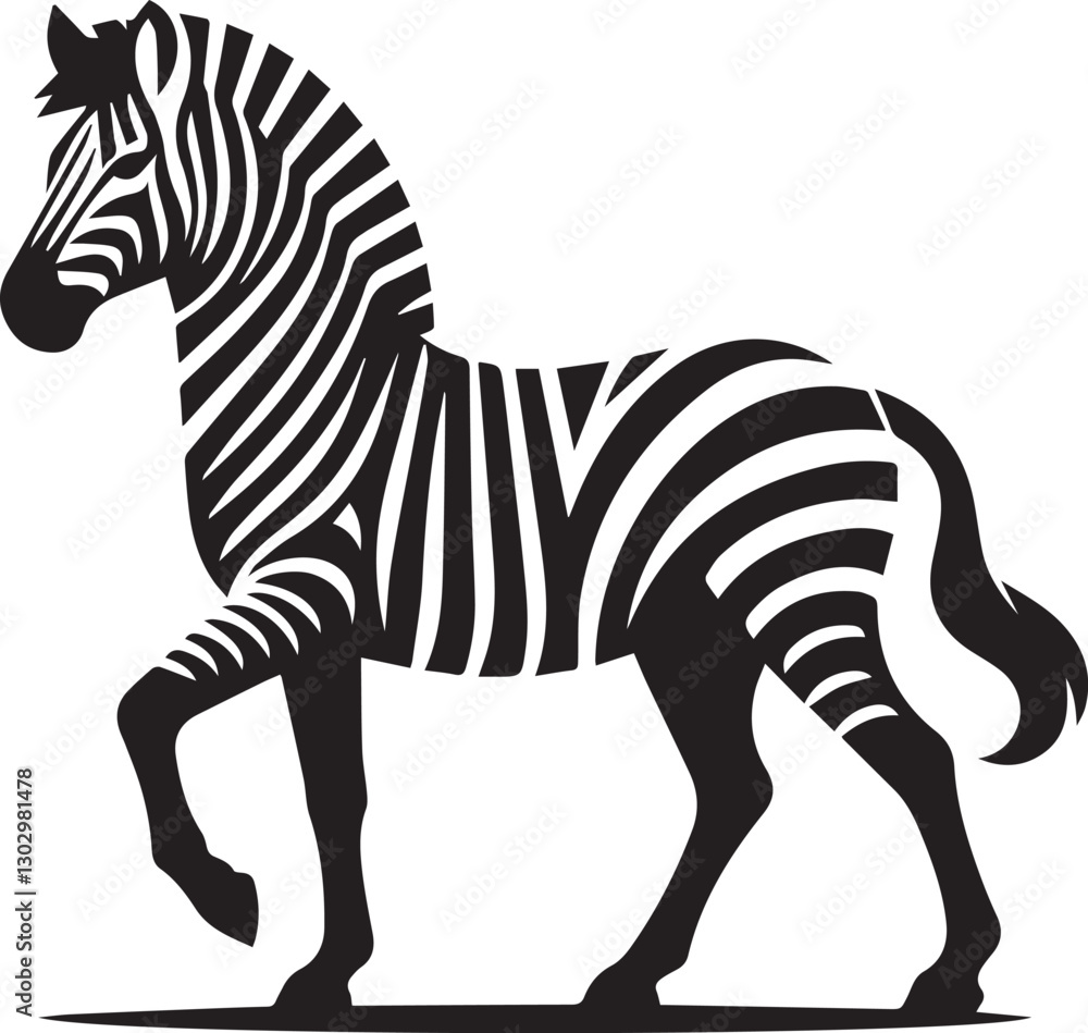 Fototapeta premium black zebra vector illustration, zebra vector, zebra silhouette logo vector, zebra vector black and white background full body