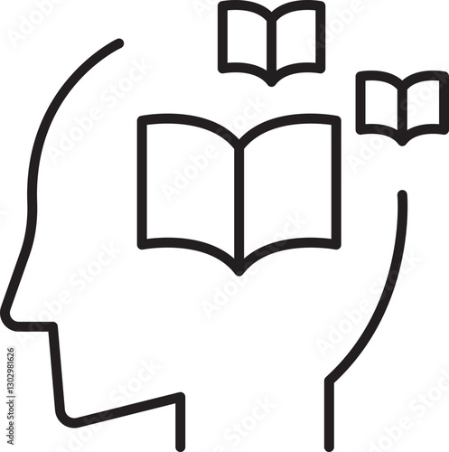 Brain with books illustration line icon