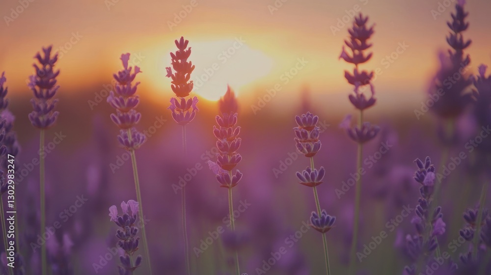 Obraz premium Lavender Field at Sunset Creates a Relaxing and Peaceful Atmosphere