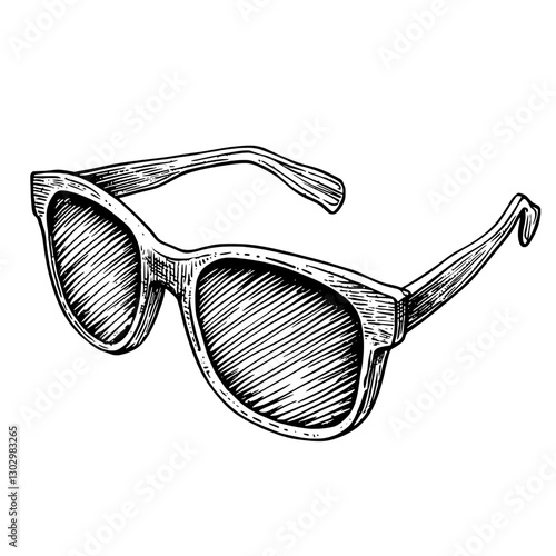 Stylish engraved illustration of sunglasses showcasing vintage design and intricate details
