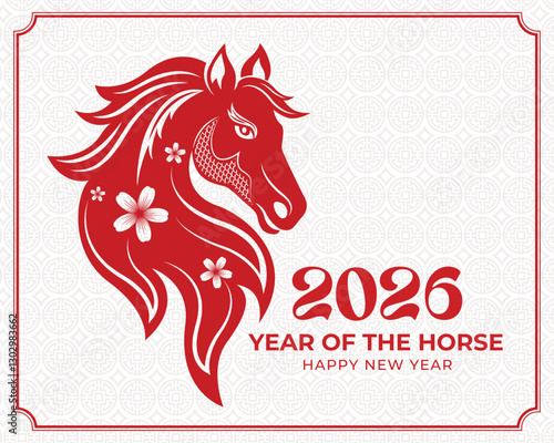 Happy Chinese new year  Zodiac Sign for Year of Horse 2026, The Chinese traditional paper cut art .
