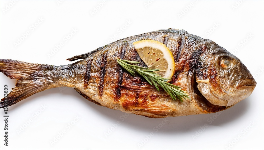 mage of grilled fish, isolated image on white background mage of grilled fish, isolated image on white background