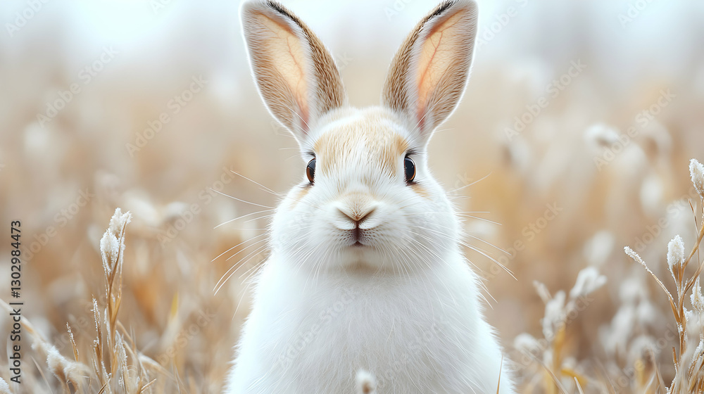 Adorable White Rabbit in a Field of Golden Grass Adorable White Rabbit in a Field of Golden Grass