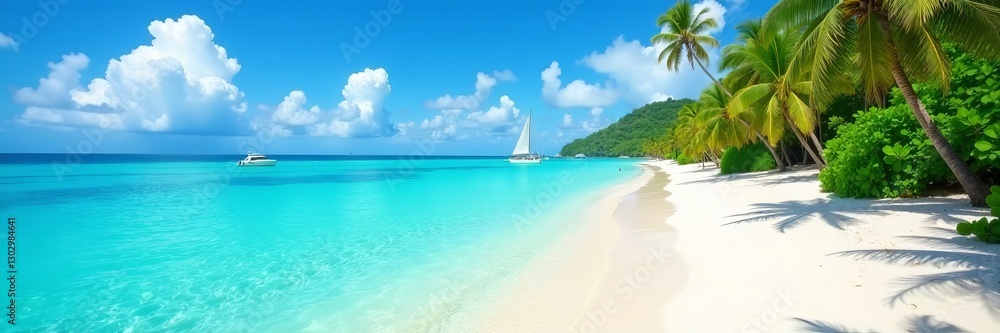 Obraz premium Crystal clear turquoise waters and white sandy beach, tropical paradise, sea, tranquil