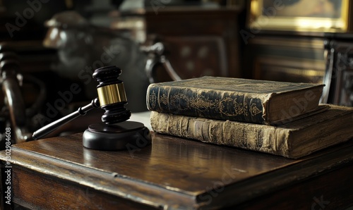 Gavel and law books on a table, representing the parallelism of the justice system in society