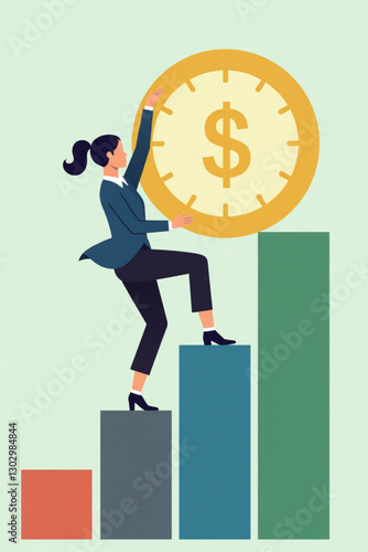 Businesswoman Unlocking Skills, Climbing Corporate Ladder, Career Advancement and Professional Growth Concept